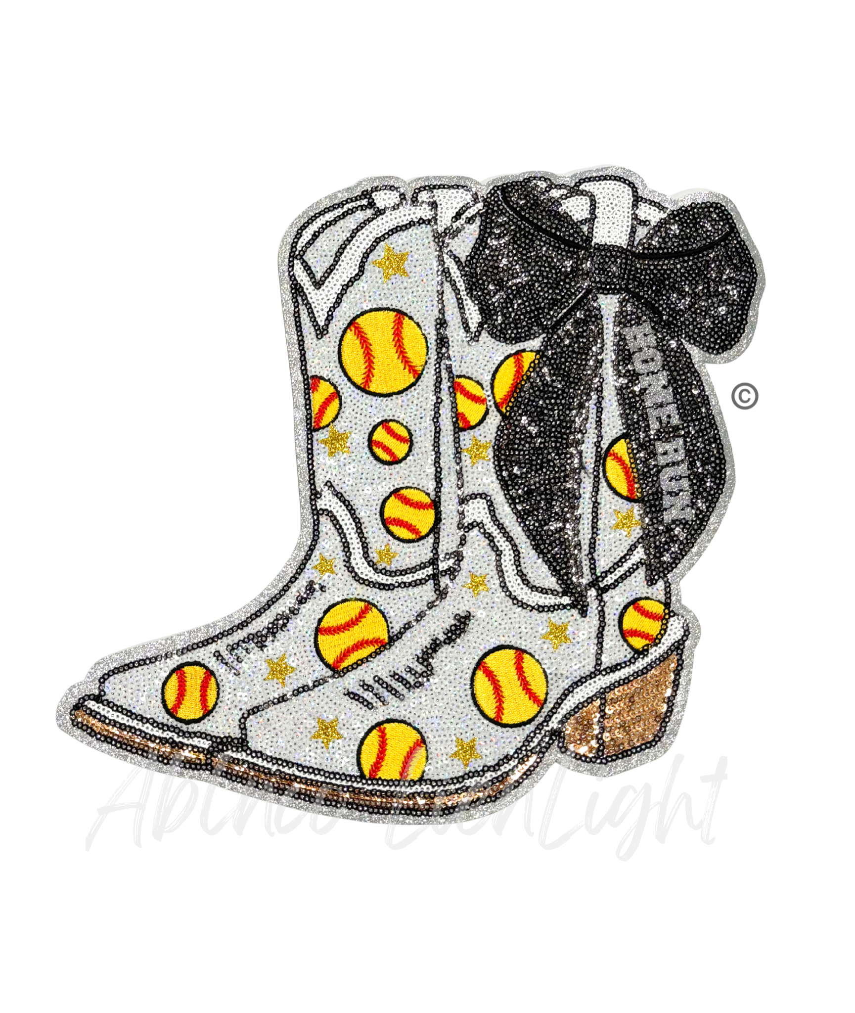 Softball Homerun Black Bow Boots Sequin Patch - Large