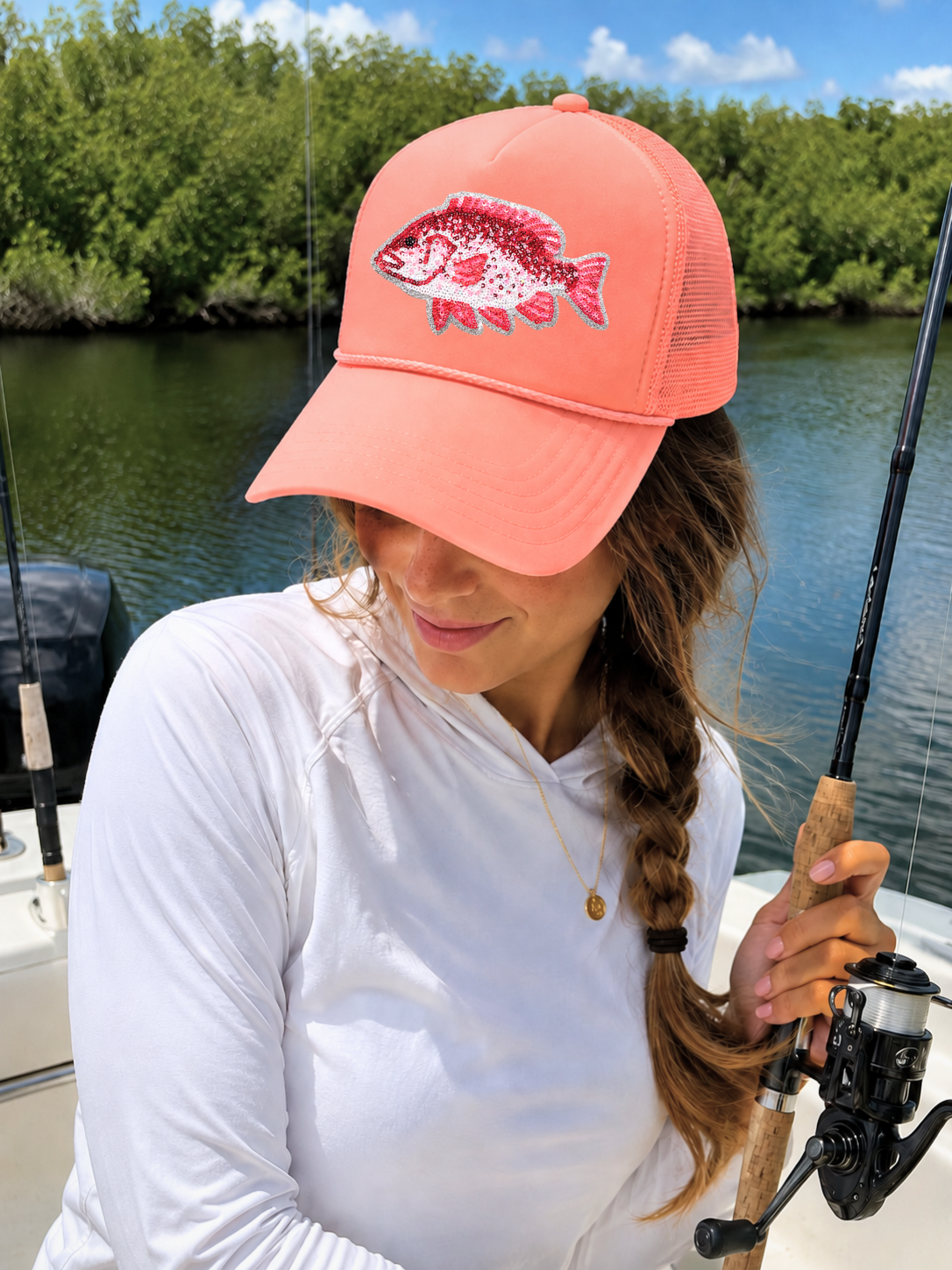 Red Snapper Fish Summer Sequin Patch - Small