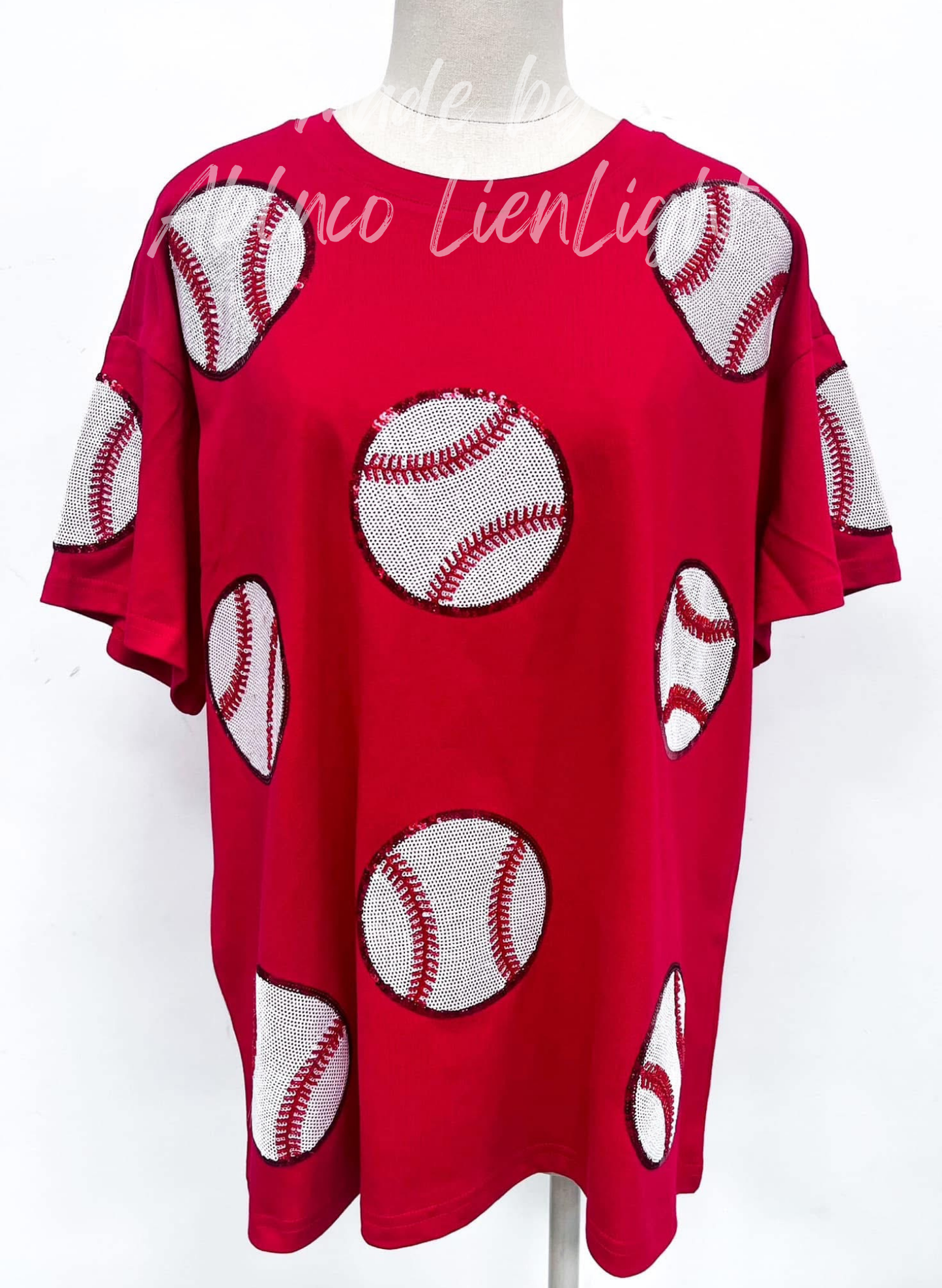 Baseball Beading Real Sequins Red Tshirt