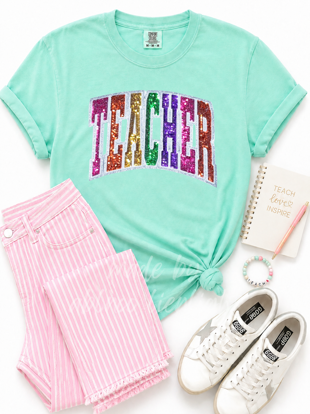 Colorful Teacher Sequin Patch Tshirt