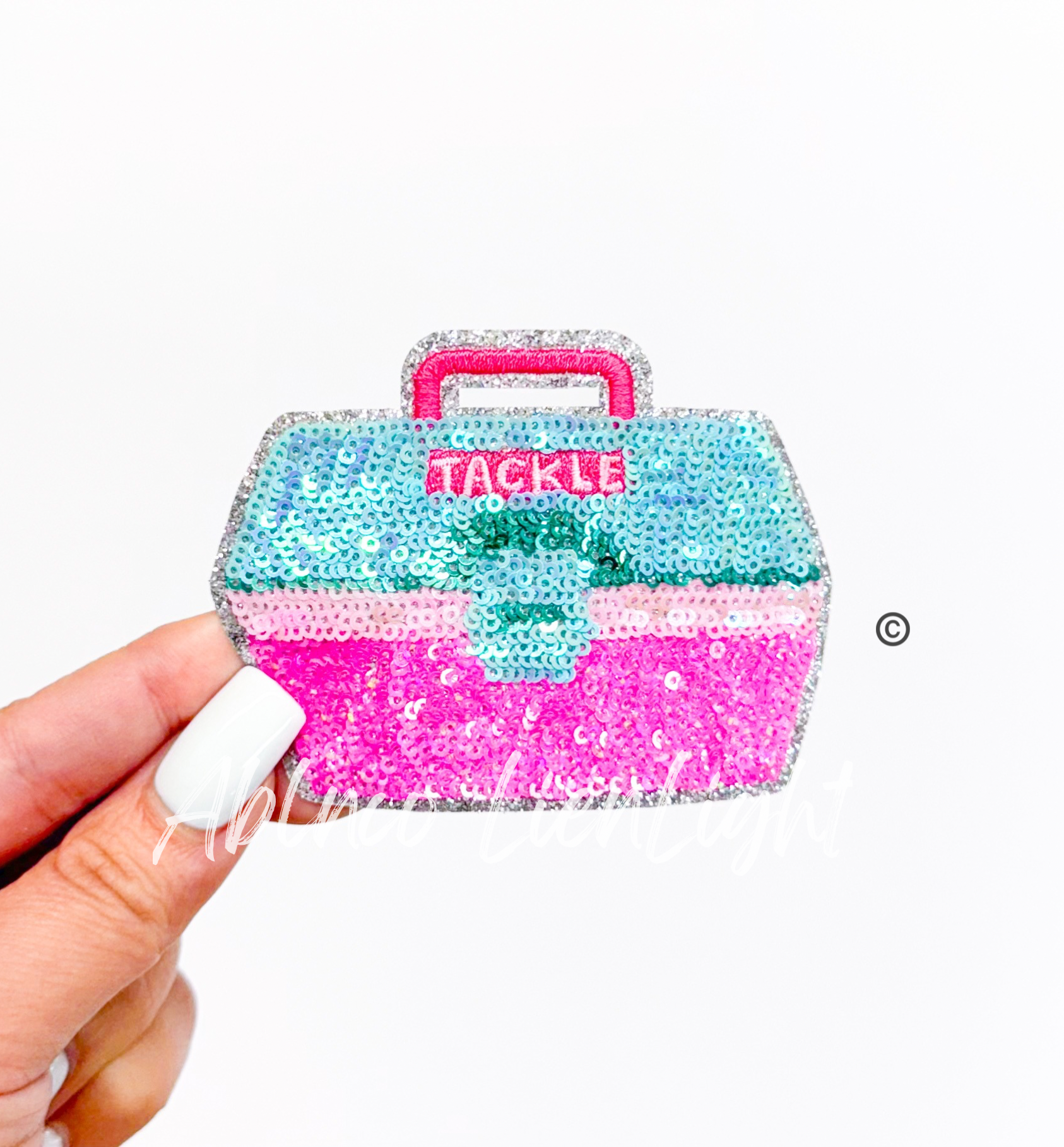 Tackle Box Fishing Pink Sequin Patch