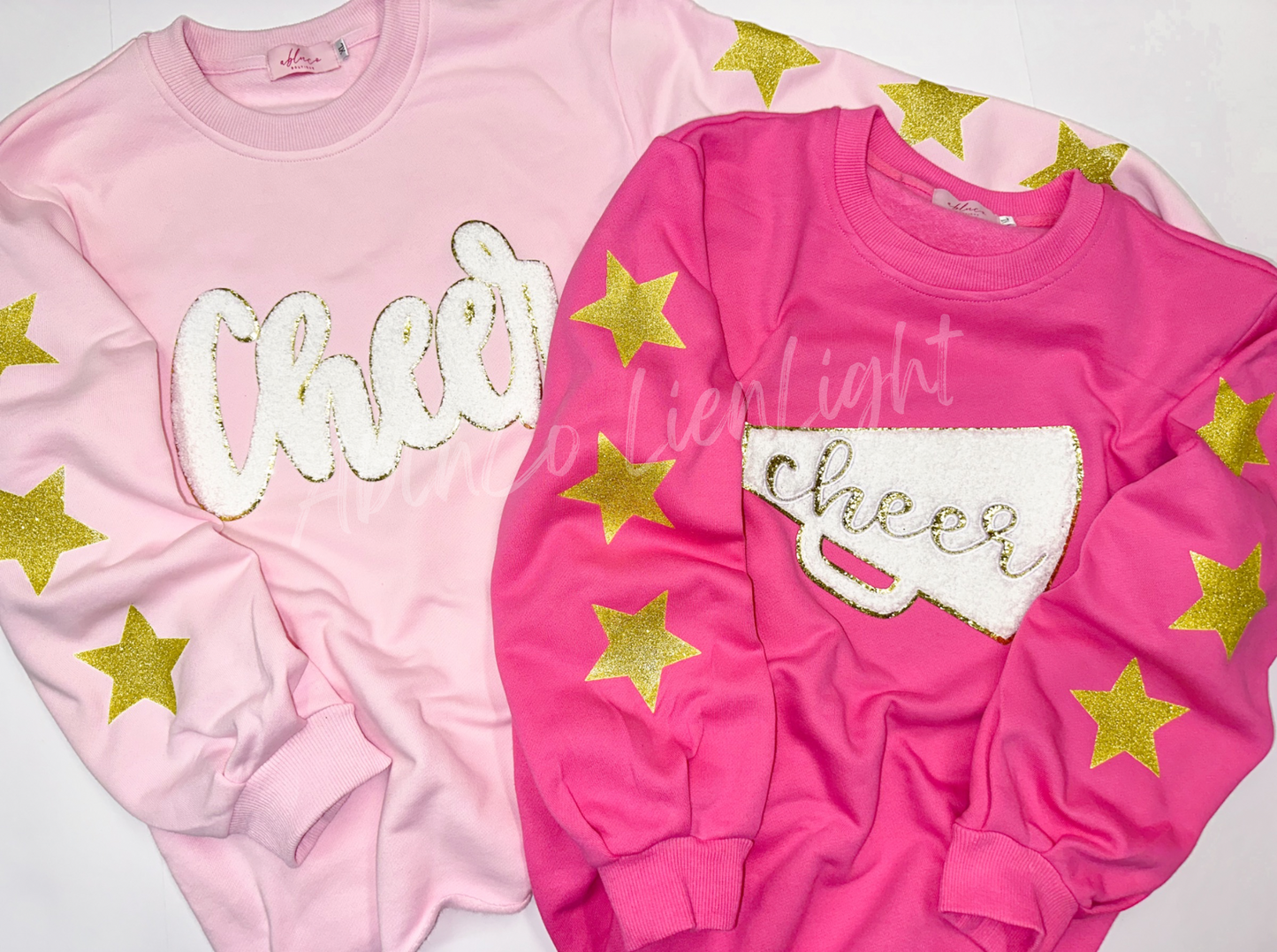 Cheer Patch Megaphone Gold Glitter Stars Pink Sweatshirts