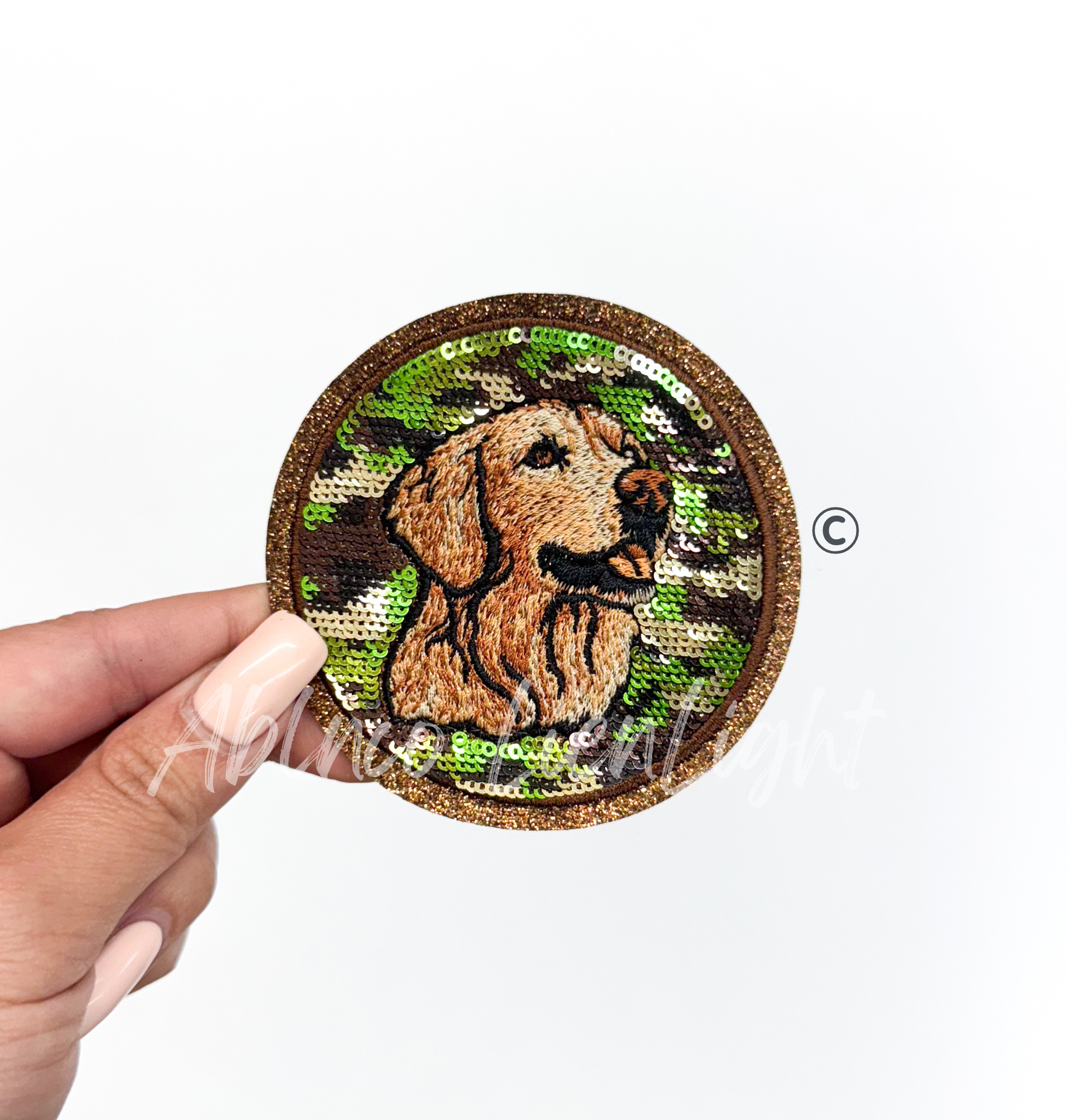 Golden Retriever Dog Hunting Camo Sequin Patch