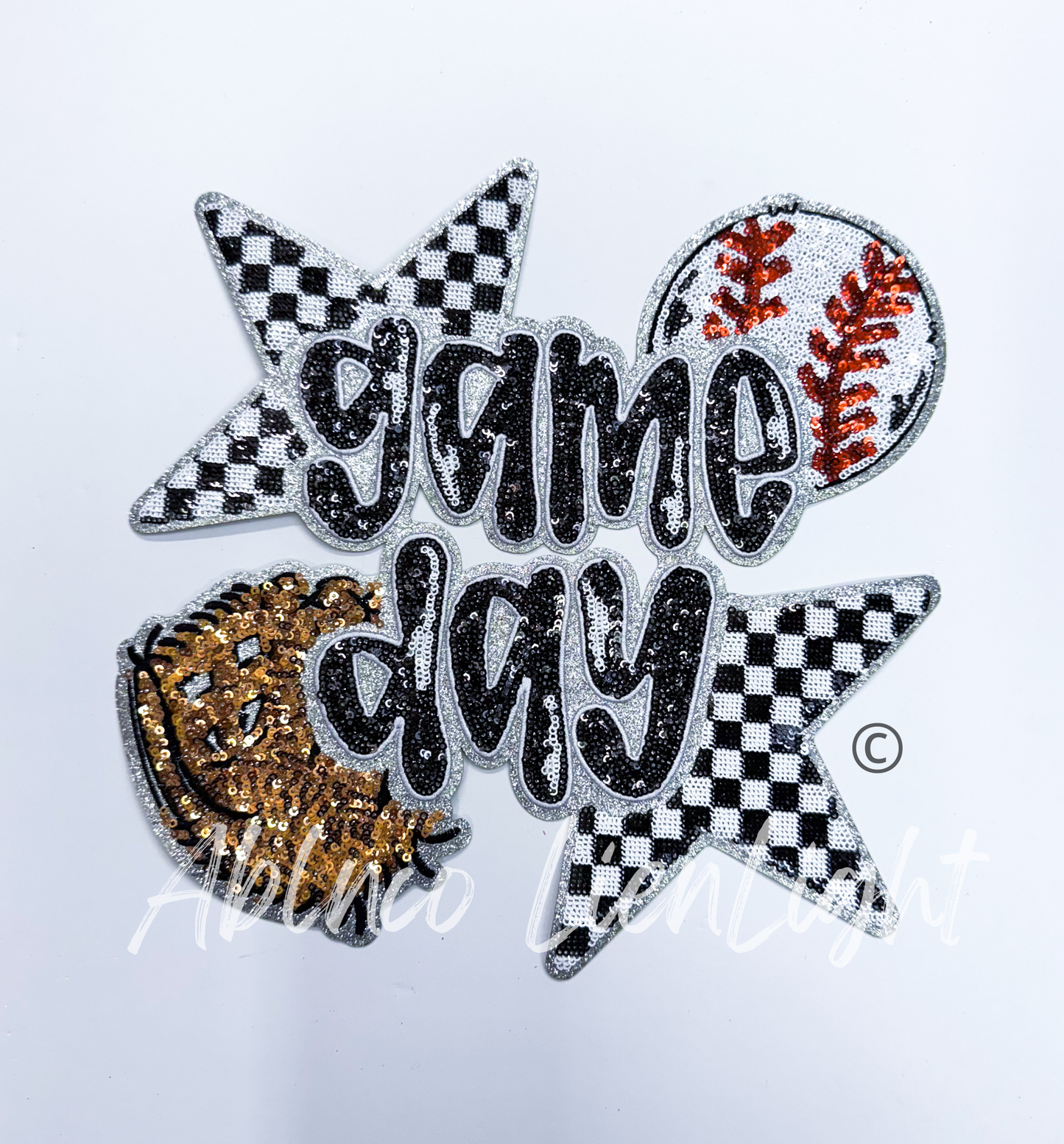 Baseball Game Day Checkered Star Sequins Patch