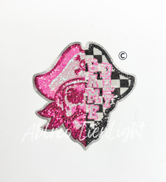 Preppy Pink Checkered Pirate Mascot Game Day Sequin Patch