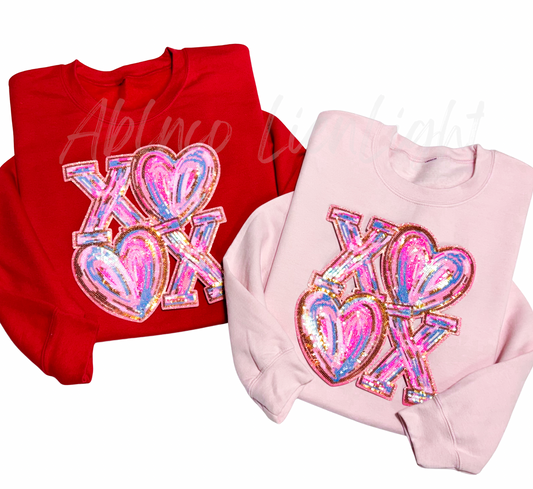 Colorful Pink Splatter XO Hearts Valentines Day Sequins Patch Sweatshirt