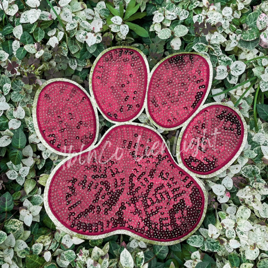 Big Maroon Sequin Paw Print Patch