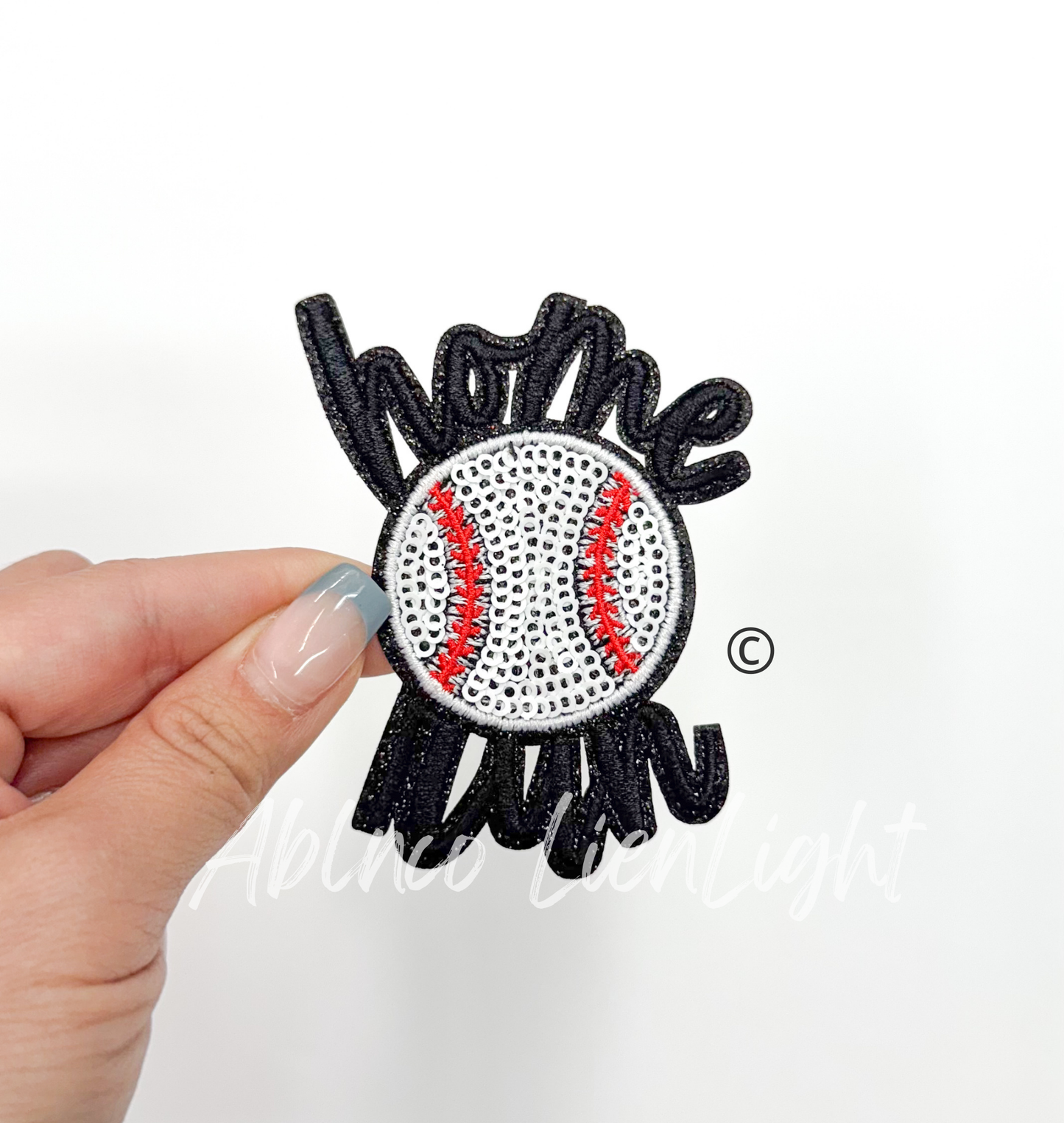 Black Home Run Baseball Sequins Embroidery Patch ©️