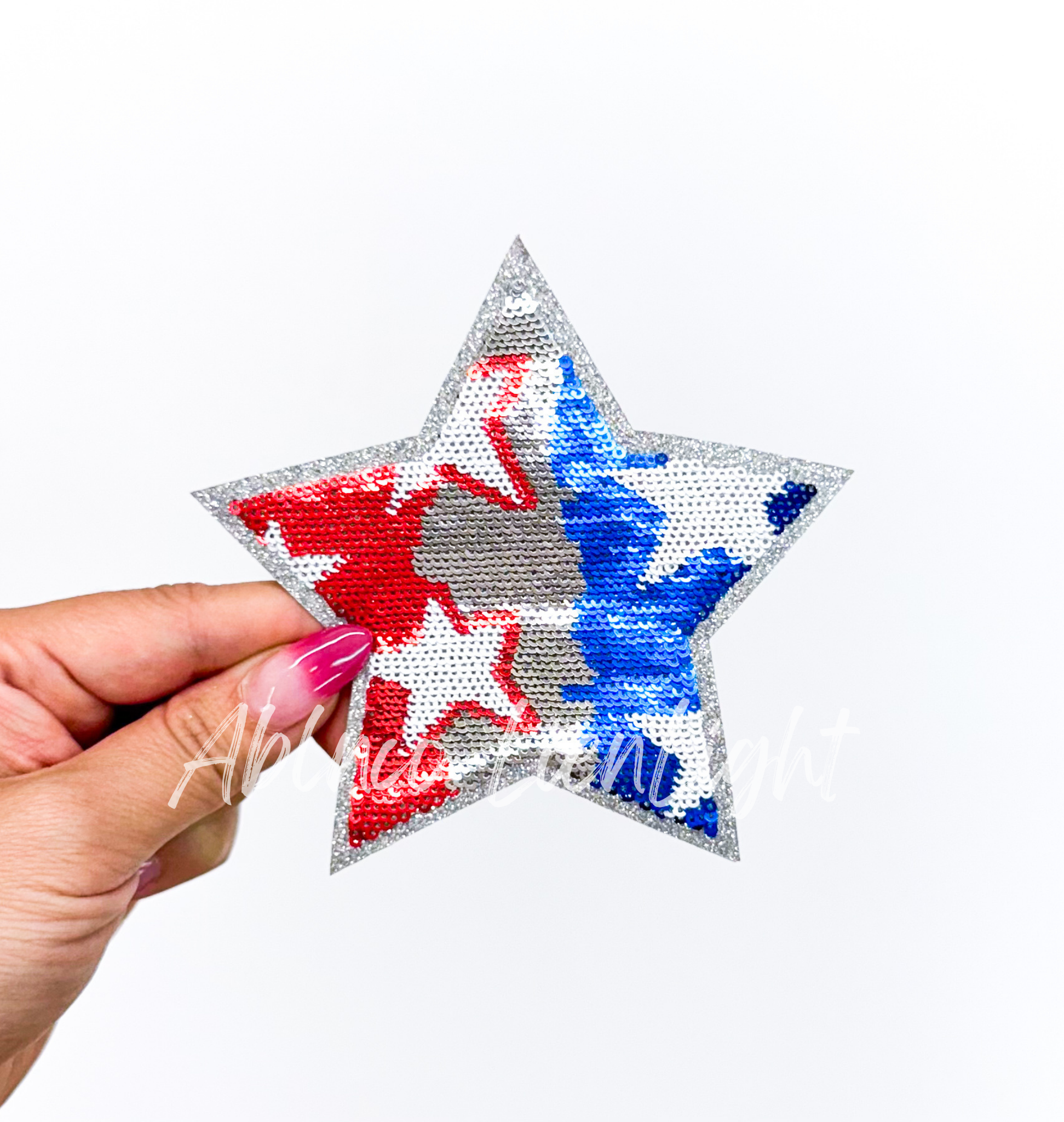 Red White Blue Star USA 4th July Holiday Sequin Patch