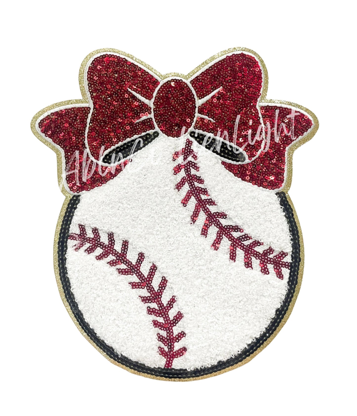 Big Baseball Bow Sequin Chenille Patch