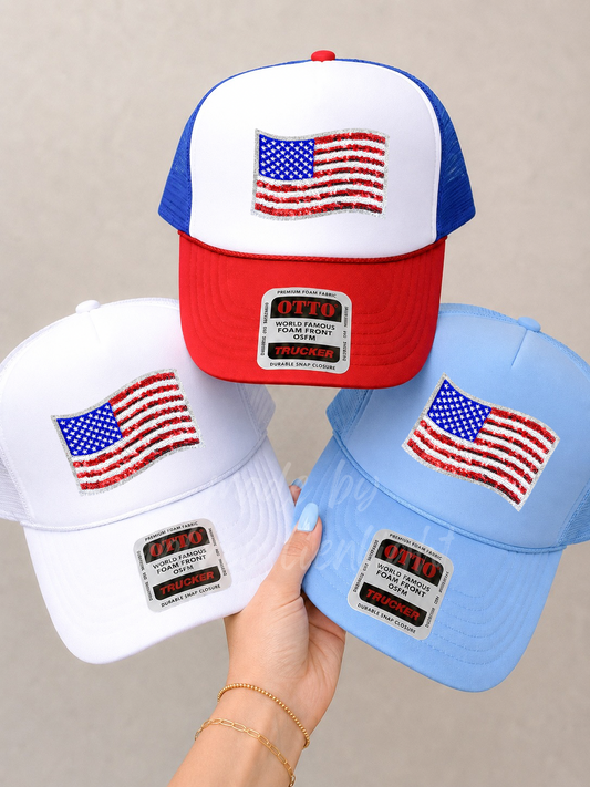 Sequin American Flag 4th July Otto Trucker Hat