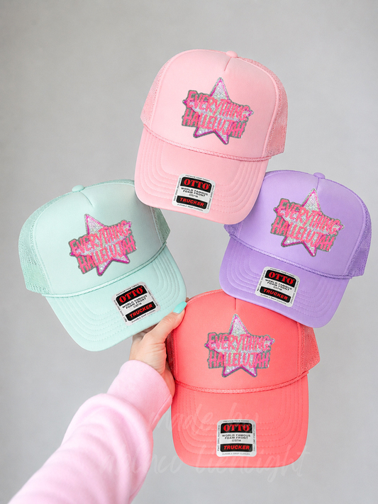 Everything Hallelujah Summer Sequin Patch Otto Trucker Hat