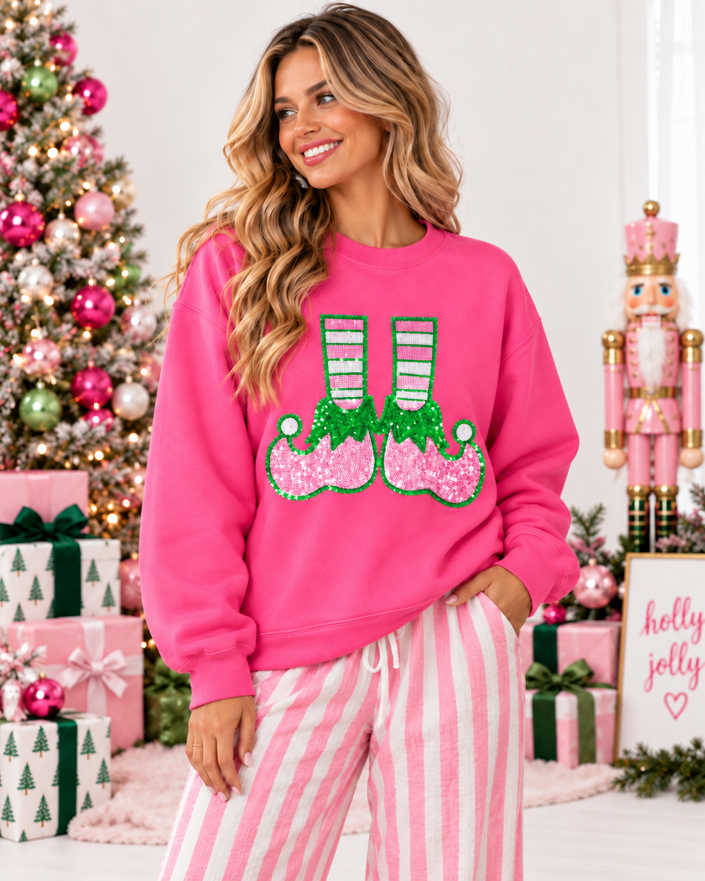 Elf Shoes Christmas Sequin Patch Sweatshirt
