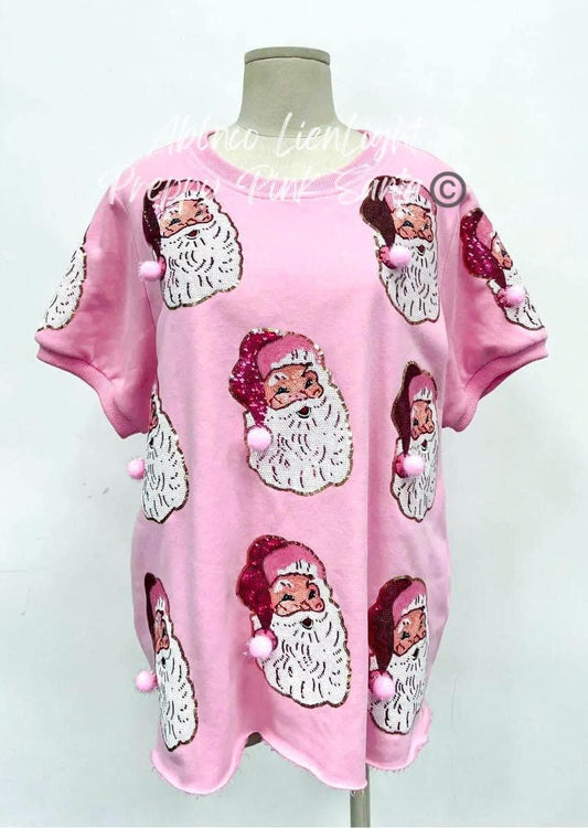 Small Sparkles Sequins Pink Santas Sweater