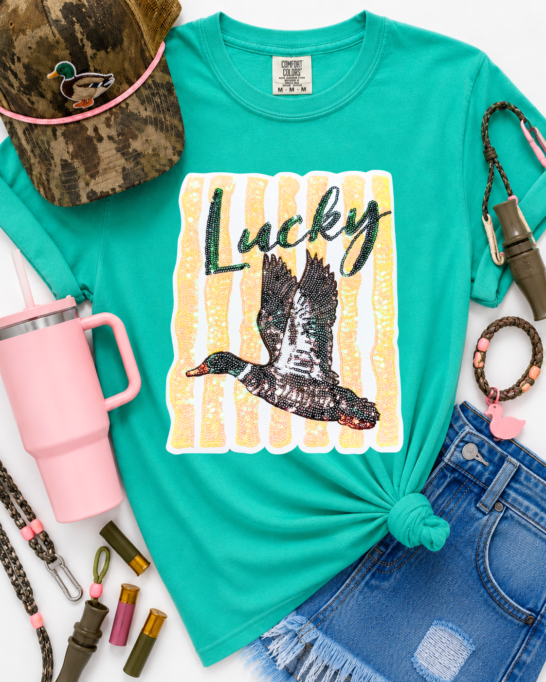 Lucky Duck Summer Sequin Patch Tshirt