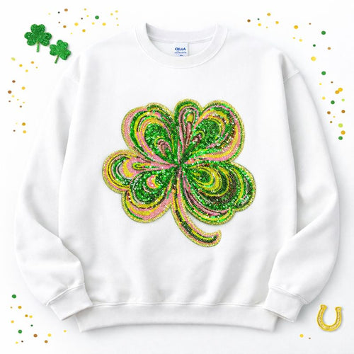 Colorful Ombre Clover St Patricks Day Sequin Patch Sweatshirt