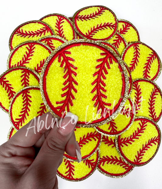 3” Softball Chenille Glitter Patch