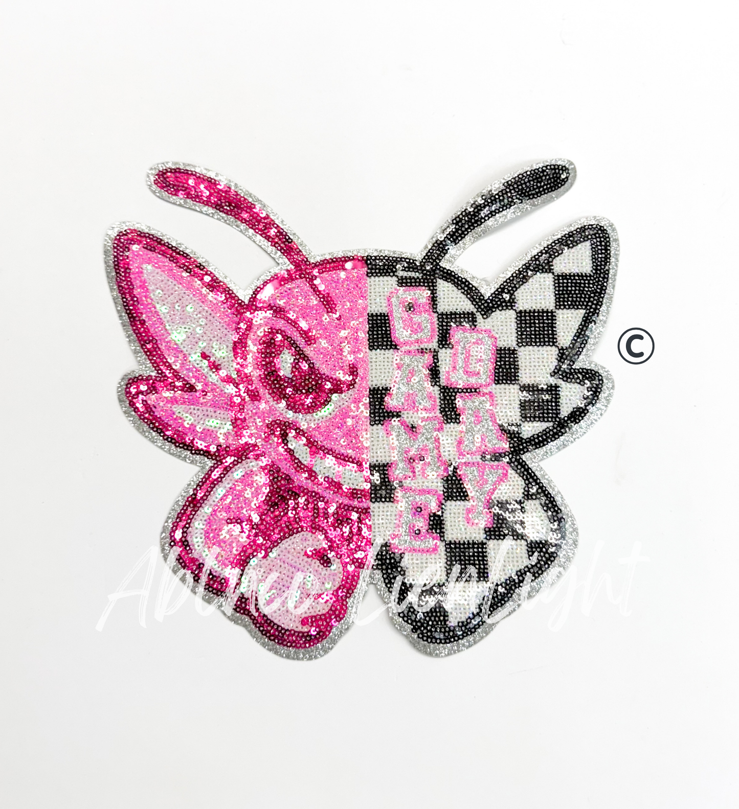 Preppy Pink Checkered Hornet Mascot Game Day Sequin Patch