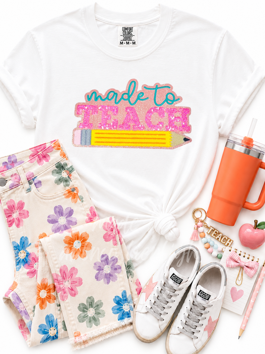 Made To Teach Teacher Sequin Patch Tshirt