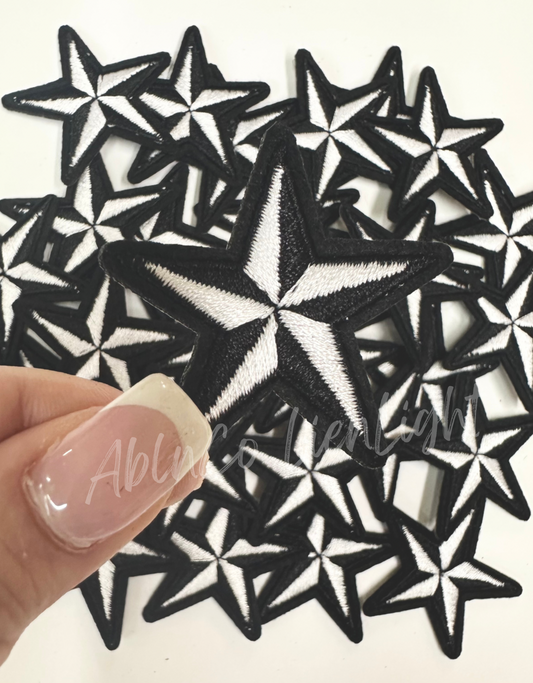 Black & White Star Embroidery Patch