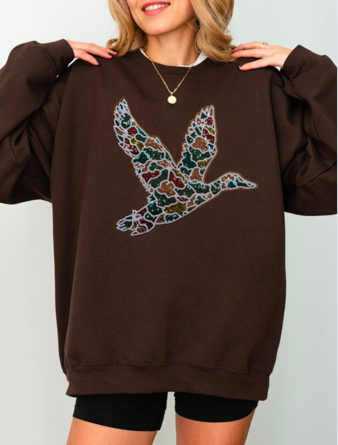 Camo Mallard Duck Hunting Sequins Patch Sweatshirt