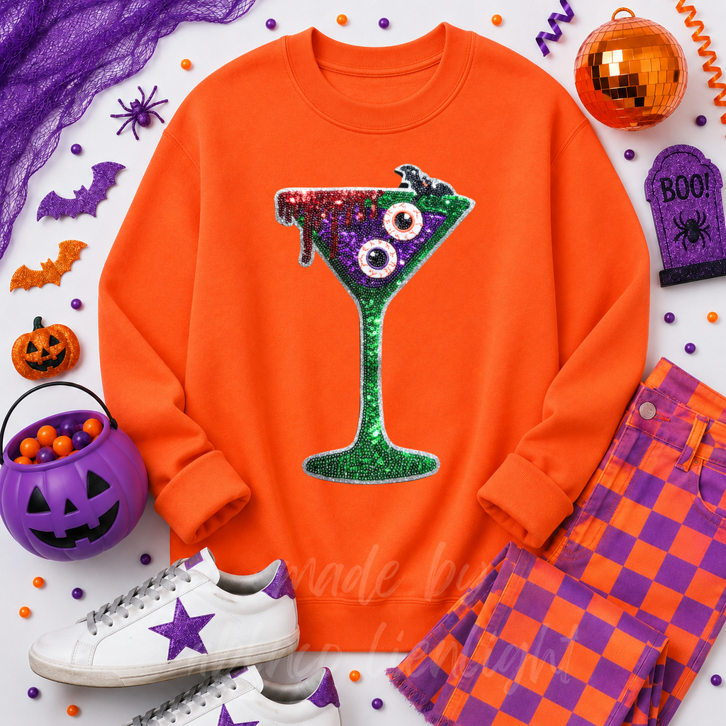 Bloody Eyeballs Martini Halloween Sequin Patch Sweatshirt