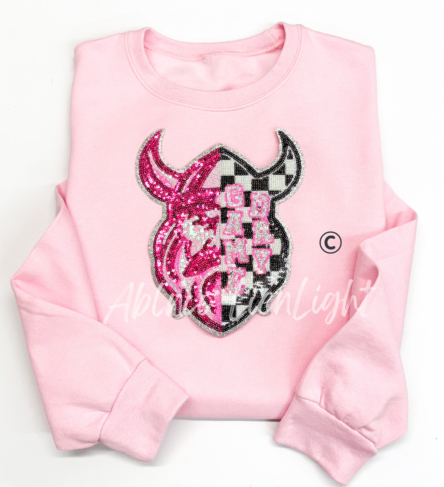 Preppy Pink Checkered Viking Mascot Game Day Sequin Patch