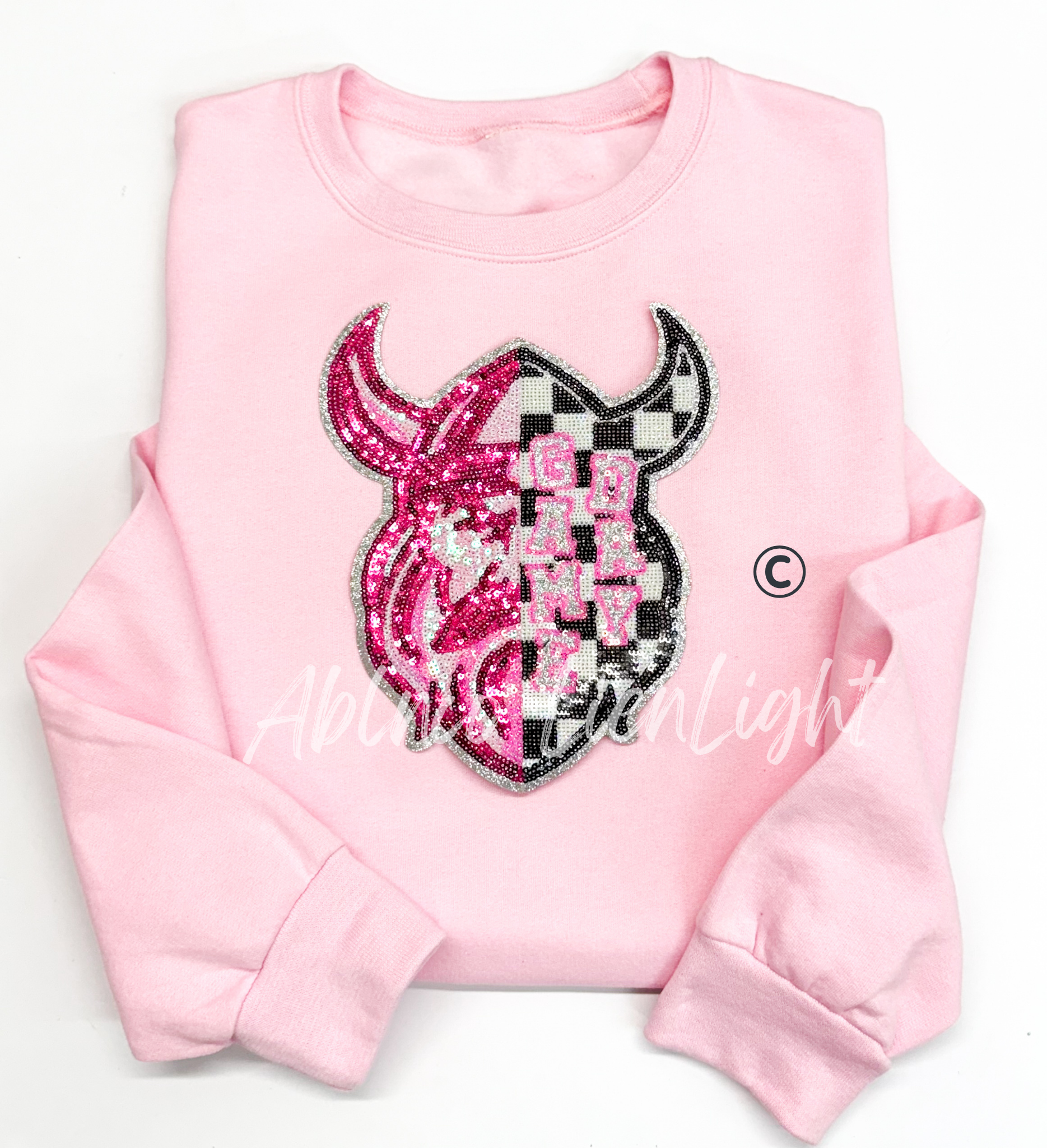Viking Mascot Pink Checkered Sequin Patch - Large