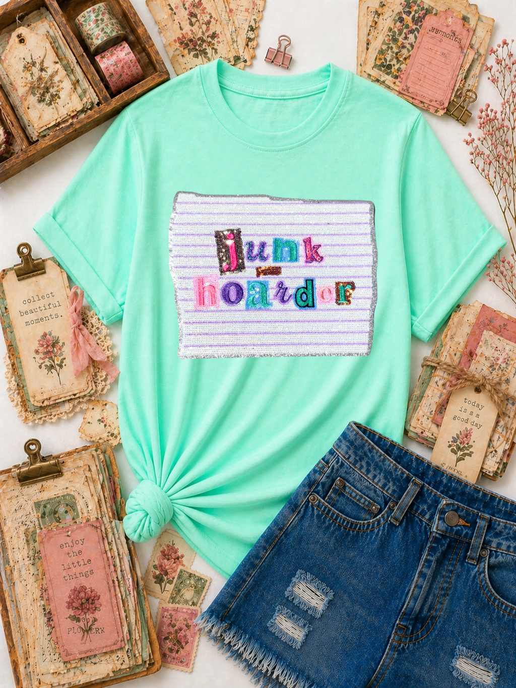 Journal Junk Hoarder Sequin Patch Tshirt