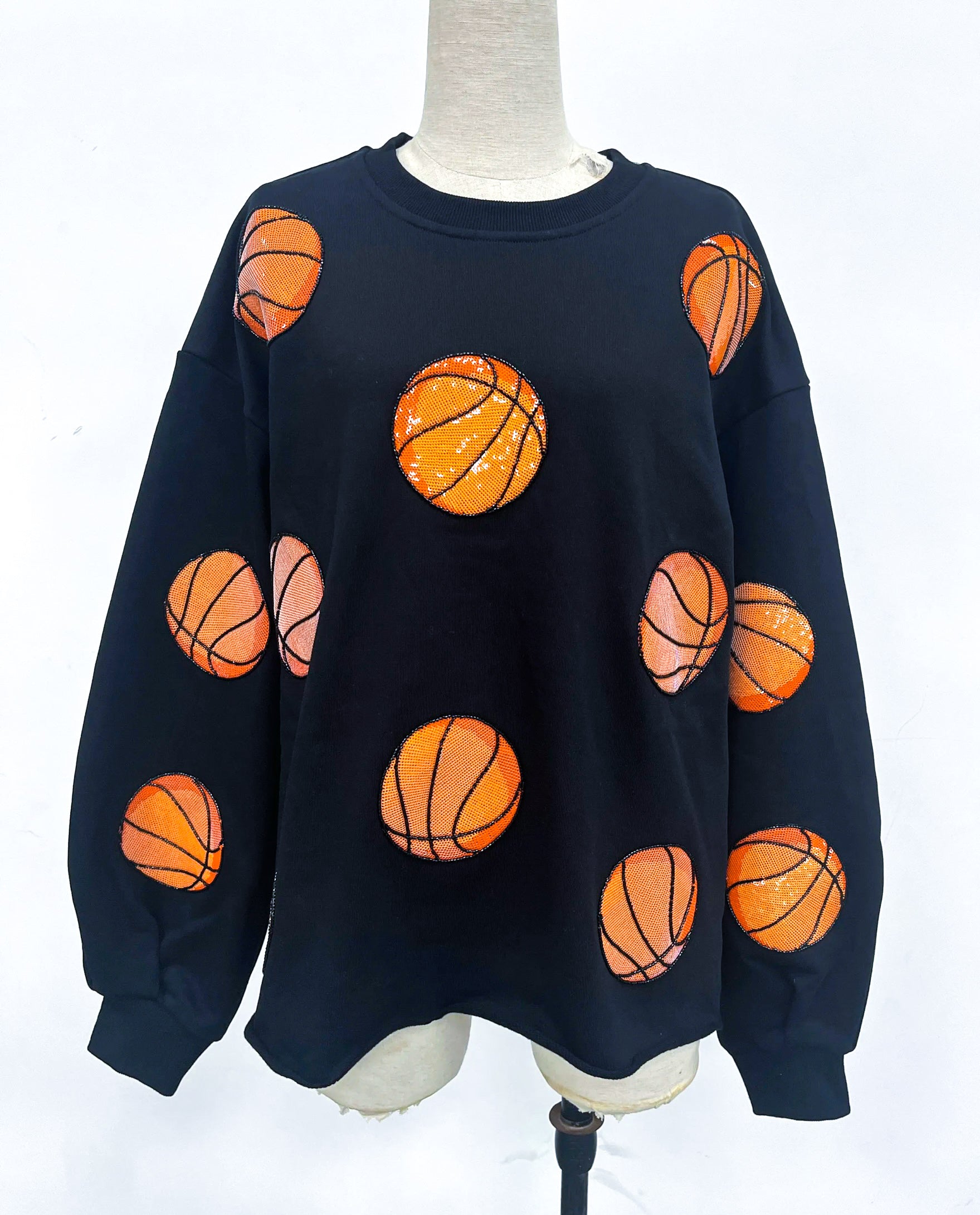 Basketball Beading Sparkles Sequins Black Sweatshirt