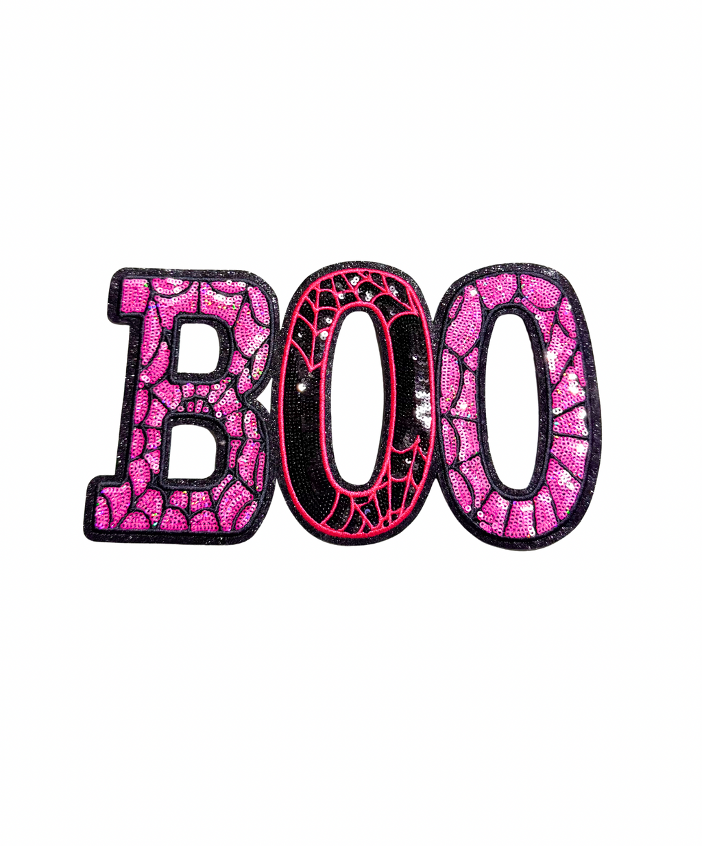 Pink Spider Web Boo Halloween Sequin Patch - Large