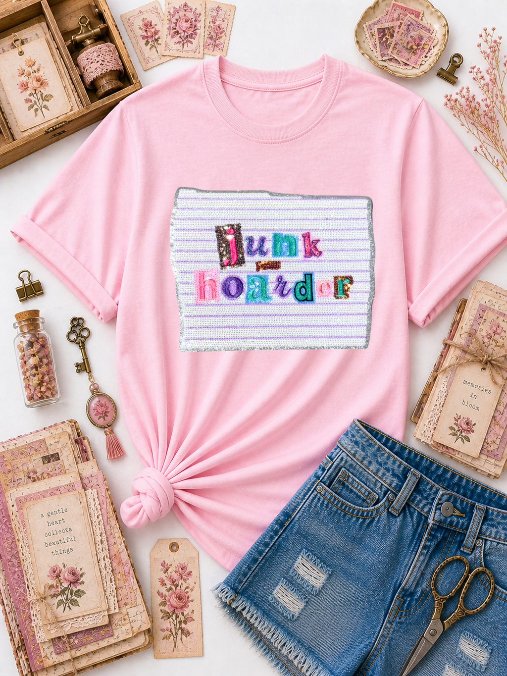 Journal Junk Hoarder Sequin Patch Tshirt