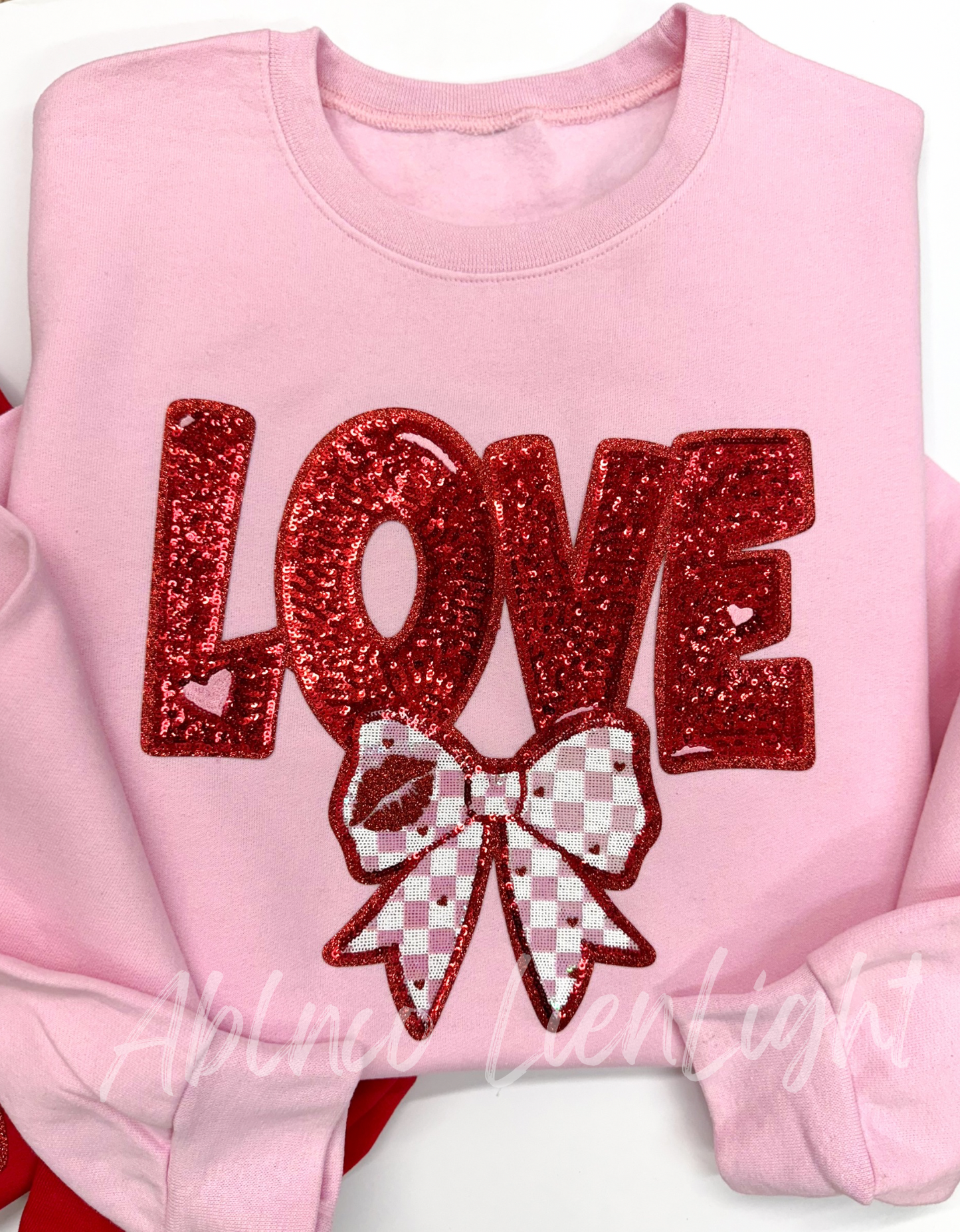 Love Checkered Bow Valentines Day Sequins Patch Sweatshirt