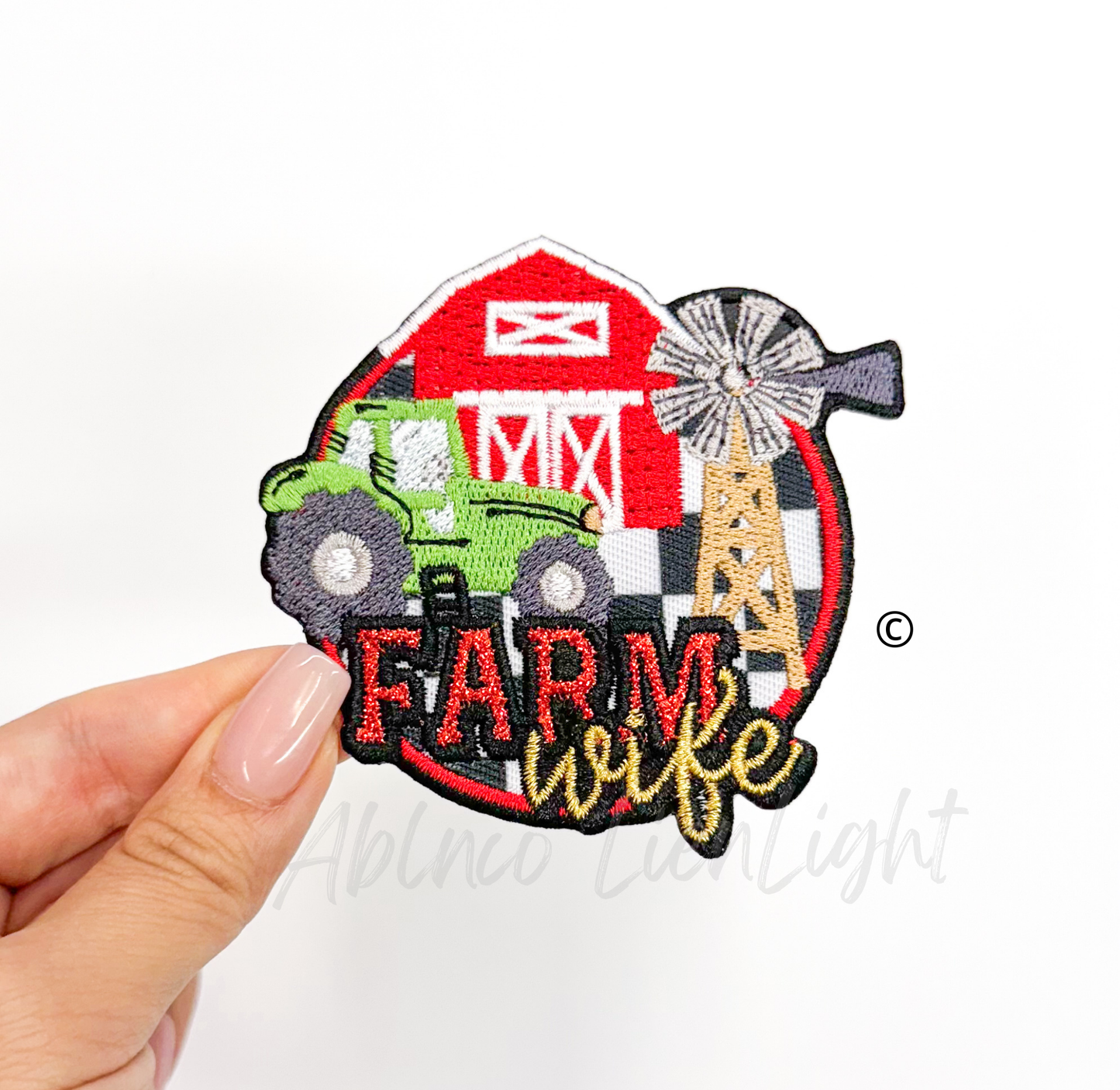 Farm Wife glitter embroidery patch