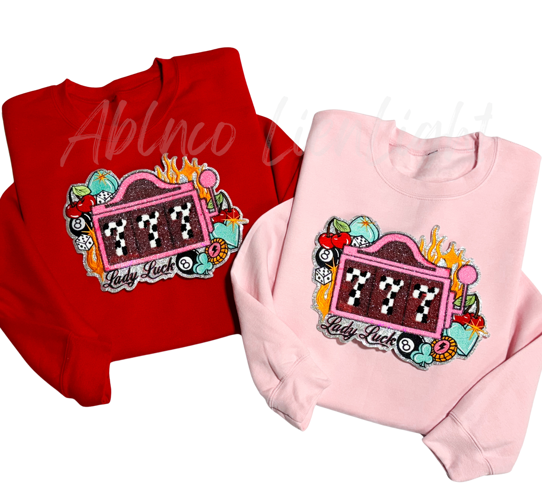 Retro 777 Slot Machine Valentines Day Sequin Patch Sweatshirt