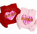 XOXO Pink Ombre Heart Valentines Day Sequin Patch Sweatshirt