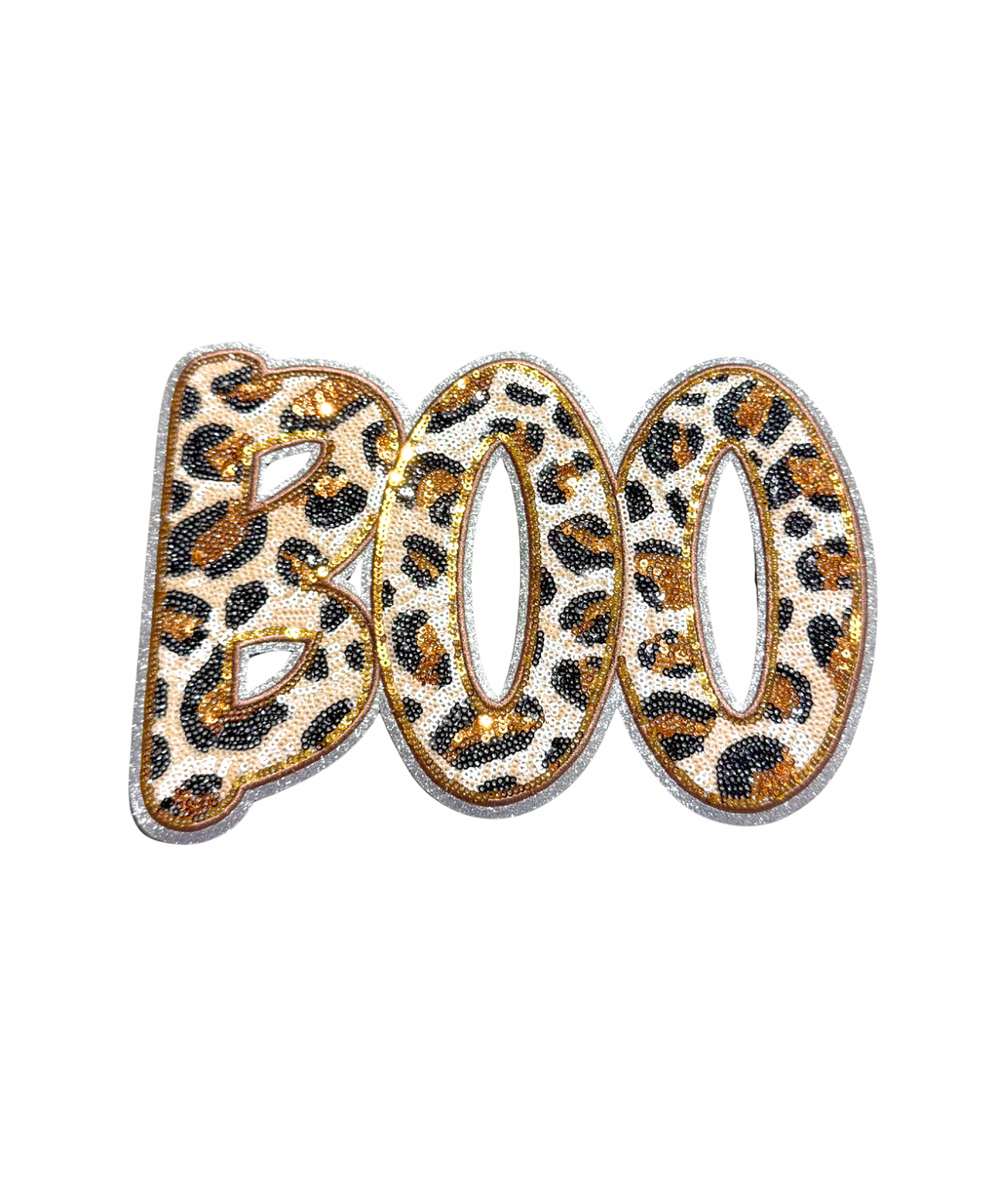 Cheetah Print Boo Halloween Sequin Patch - Large