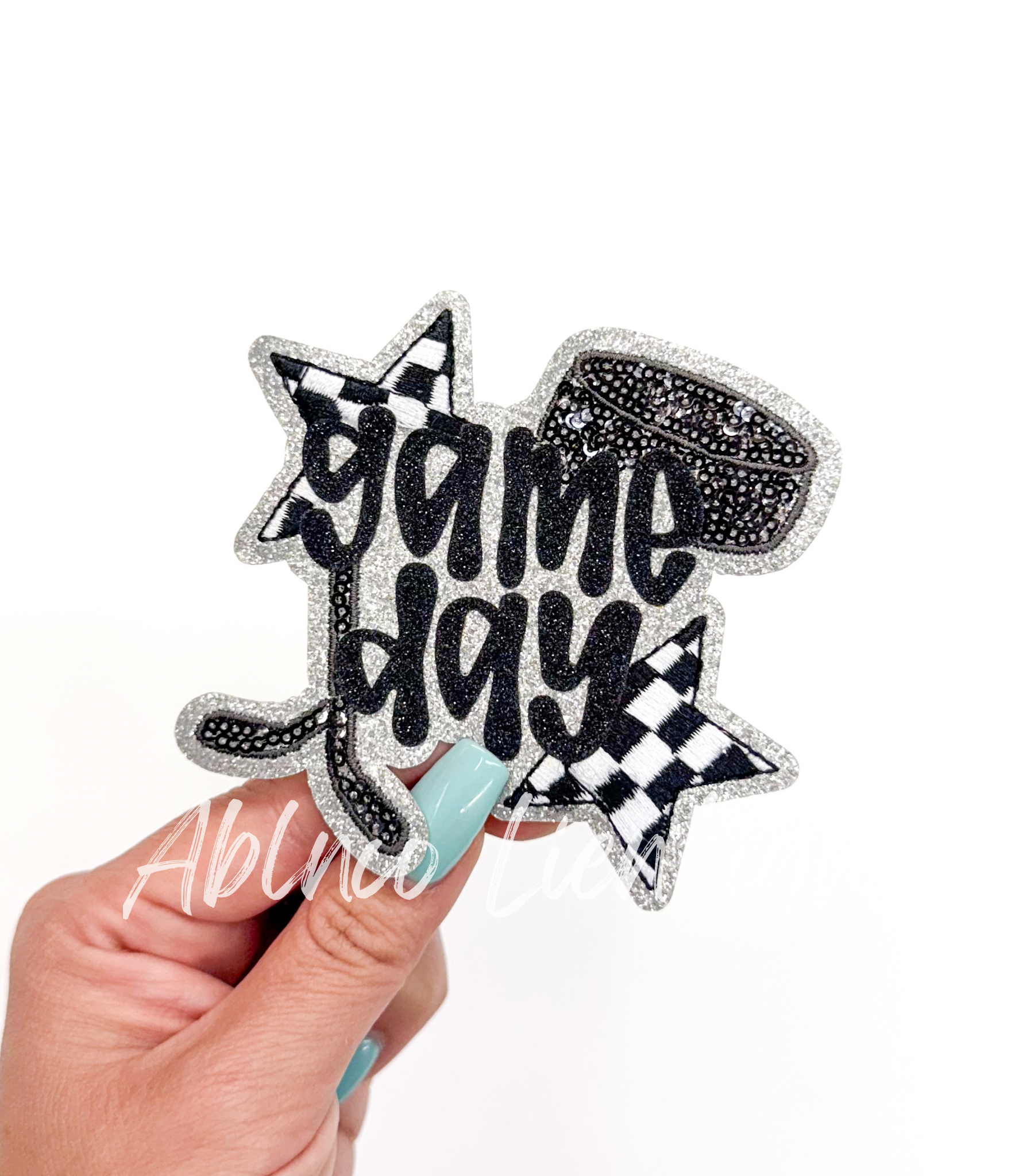 Ice Hockey Game Day Checkered Star Sequin Patch - Small