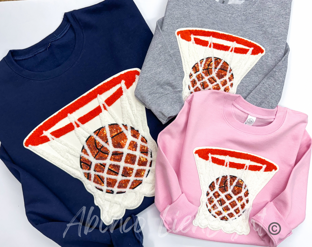 Basketball Hoop Chenille Sequin Patch Shirt