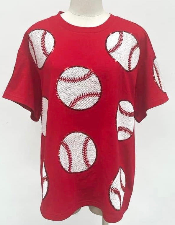 Baseball Beadtubes Sequins Red Tshirt
