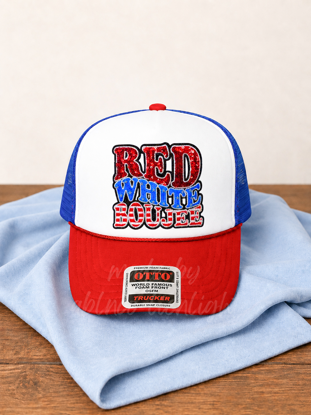 Sequin Red White Boujee 4th July Otto Trucker Hat