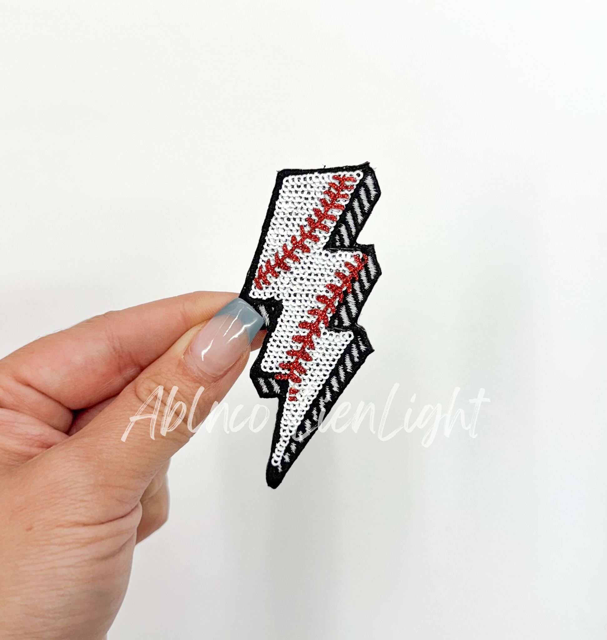 Baseball Lightning Bolt Sequin Patch