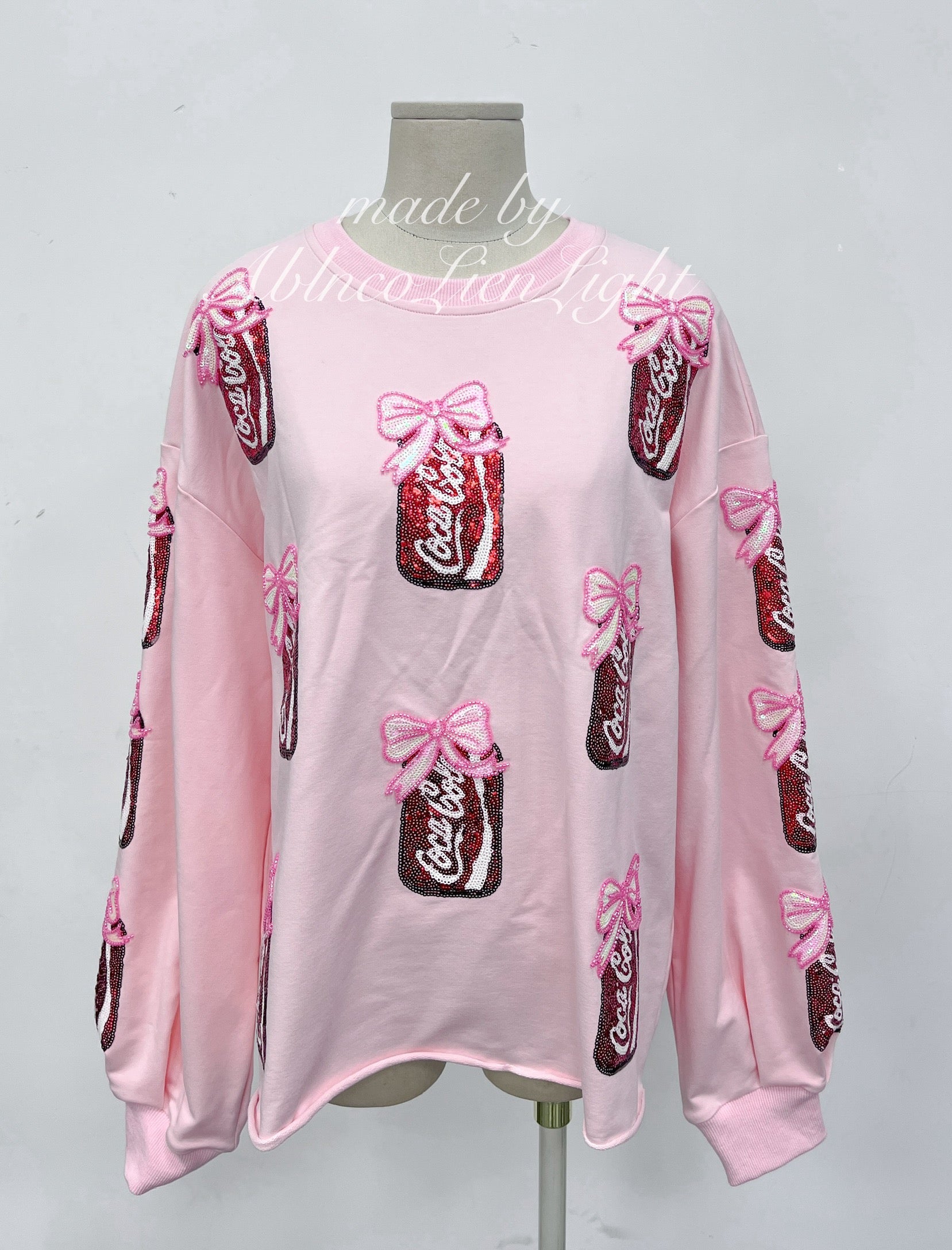 Sparkles Sequins Coke Bow Pink Sweatshirt