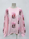 Sparkles Sequins Coke Bow Pink Sweatshirt