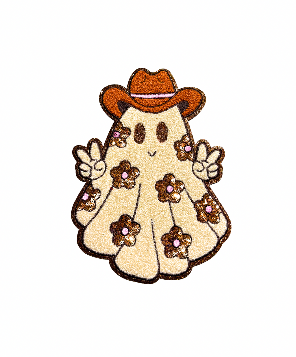 Floral Ghost Halloween Sequin Patch - Large