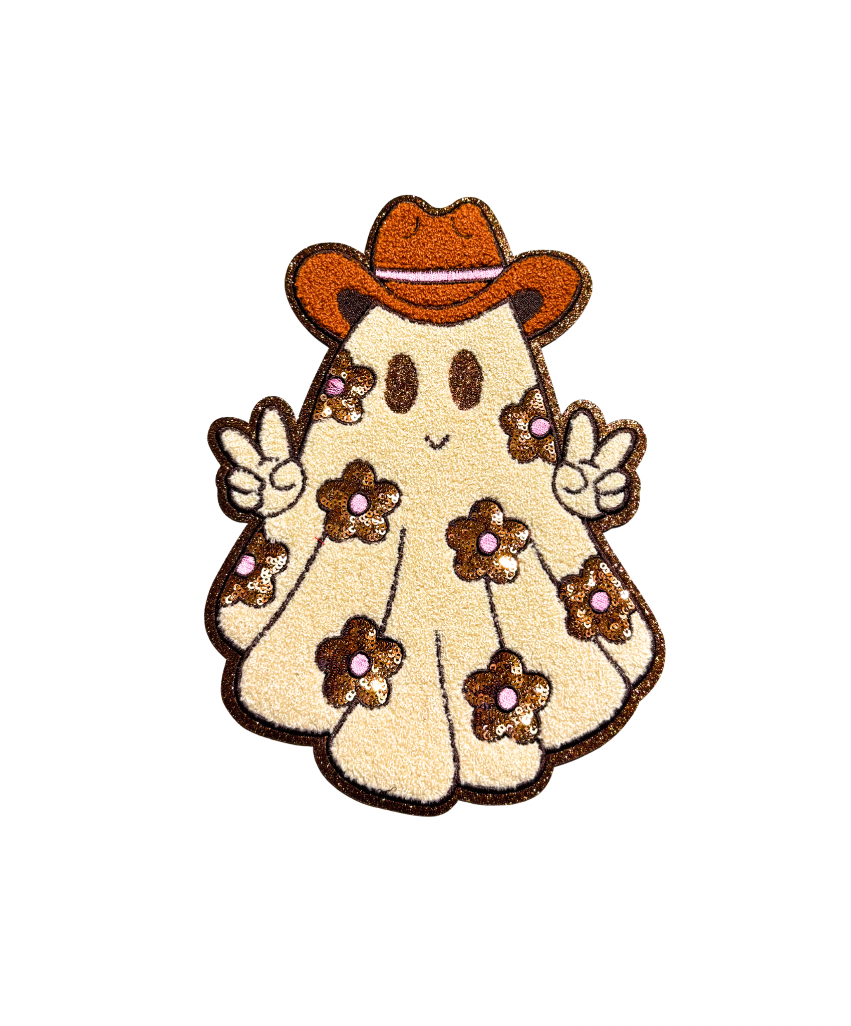 Floral Ghost Halloween Sequin Patch - Large