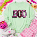 Pink Spider Web Boo Halloween Sequin Patch Sweatshirt