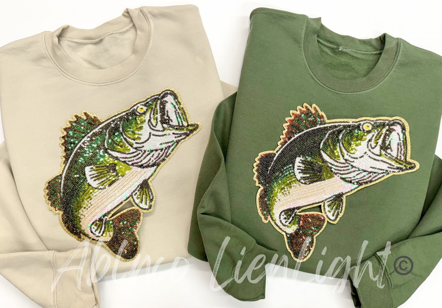 Bass Fish Fishing Sequins Patch Sweatshirt