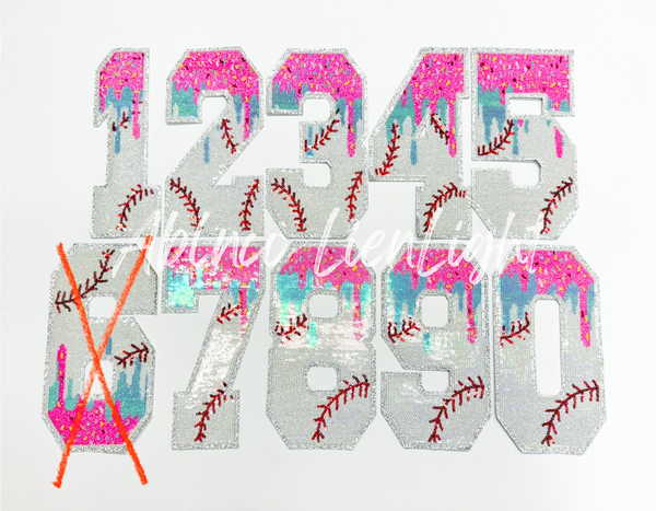 Baseball Drip Numbers Sequin Patch - Large