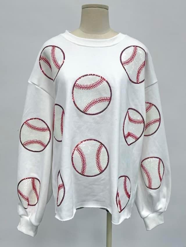 Baseball Beadtubes Sequins White Sweatshirt